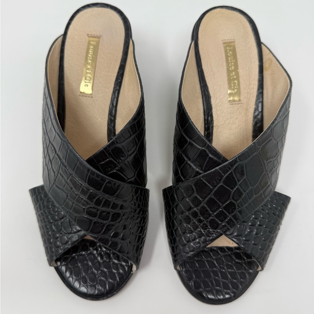 Louise et Cie Lo-Harding 5 1/2 M sandals black Mayfair Croc leather 2-2.5” Heel